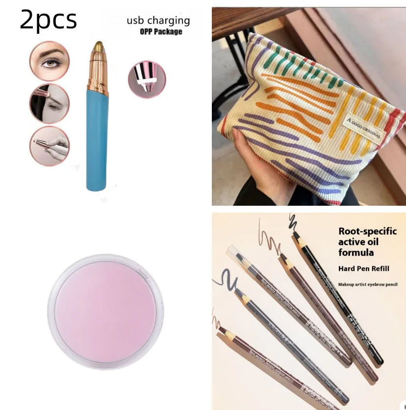 Gold-plated eyebrow trimmer pen with LED light and black body