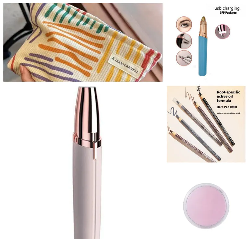 Gold-plated eyebrow trimmer pen with LED light and black body
