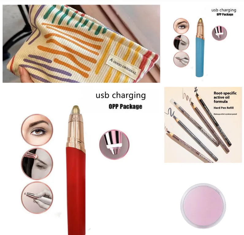 Gold-plated eyebrow trimmer pen with LED light and black body