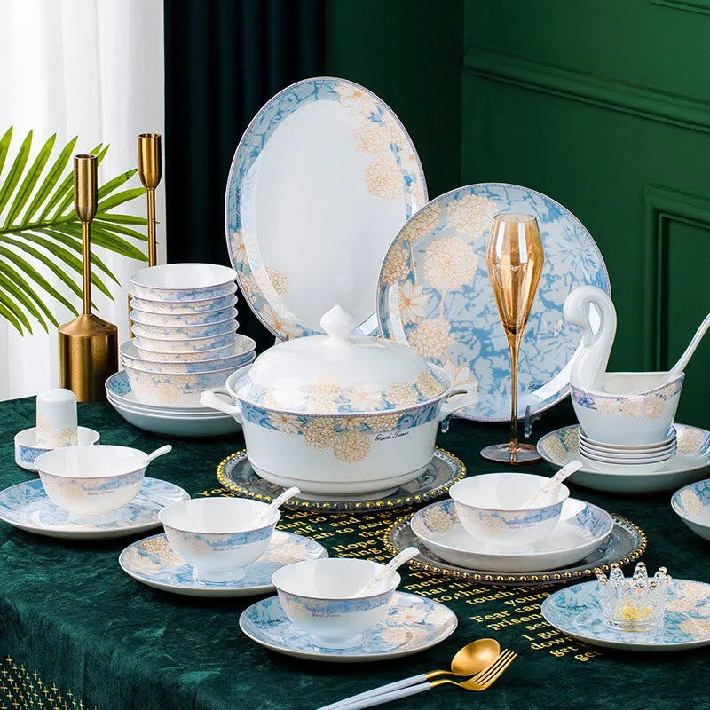 16 piece new bone china dinner set with bowls plates spoons and chopsticks on a table