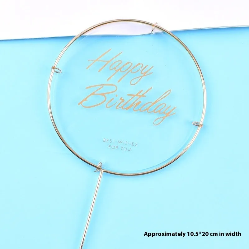 Acrylic happy birthday cake inserting decoration with plastic card and wrought iron stand in butterfly pink style