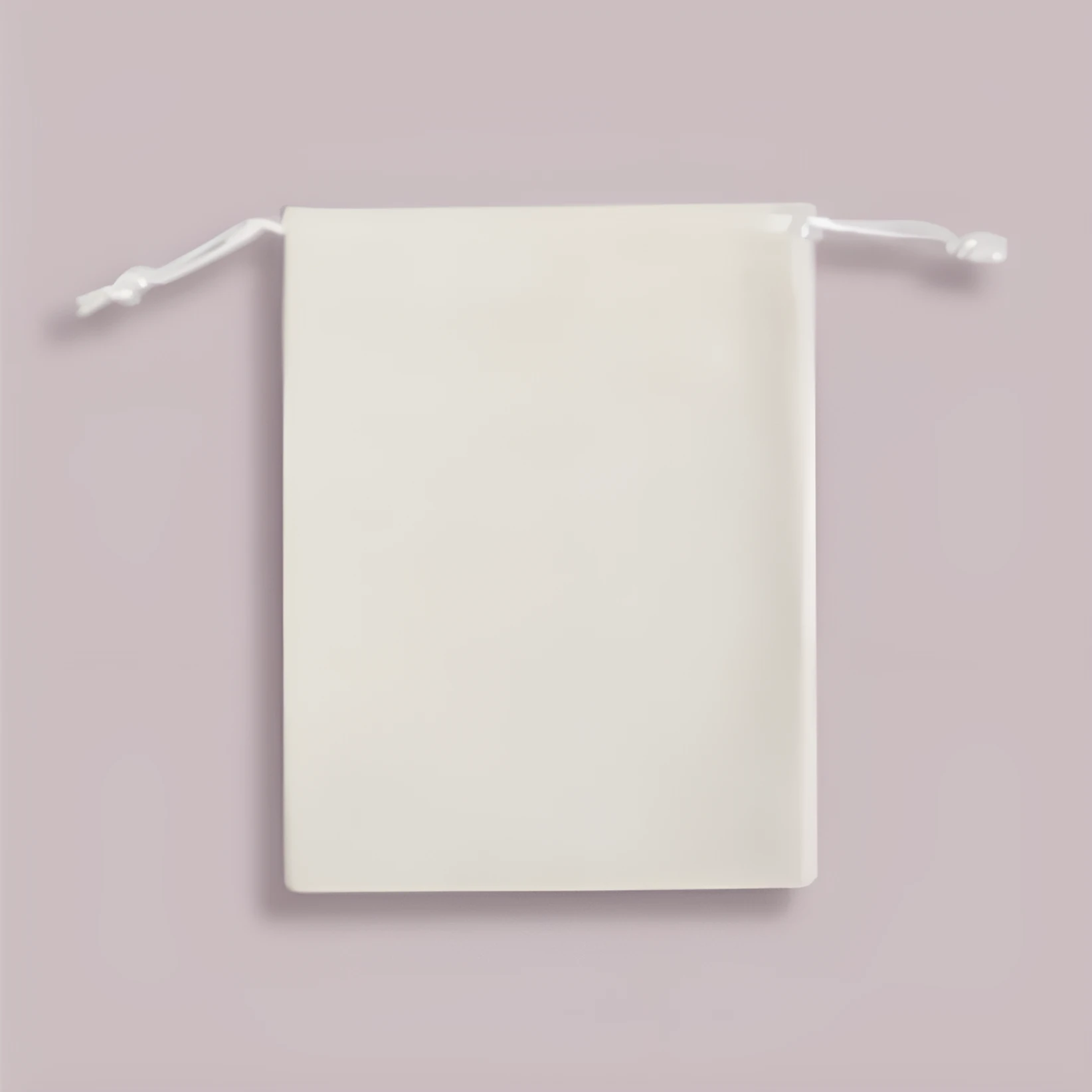 White 8x10cm fabric drawstring storage bag on plain background