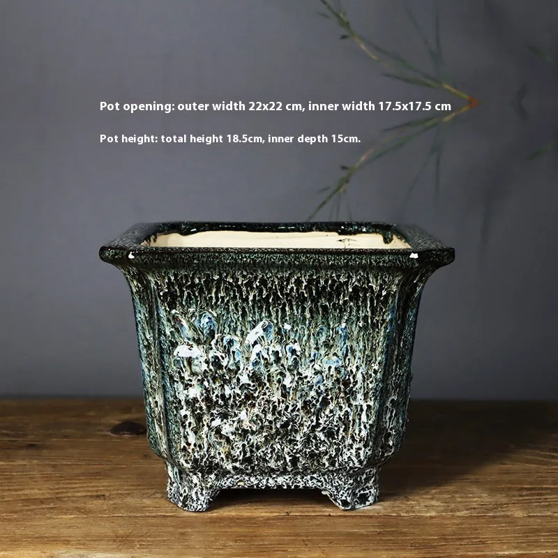 Ceramic decals flower pot square 22cm caliber high depth green glaze changed No 22 middle decal