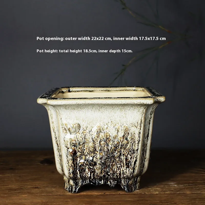 Ceramic decals flower pot square 22cm caliber high depth green glaze changed No 22 middle decal