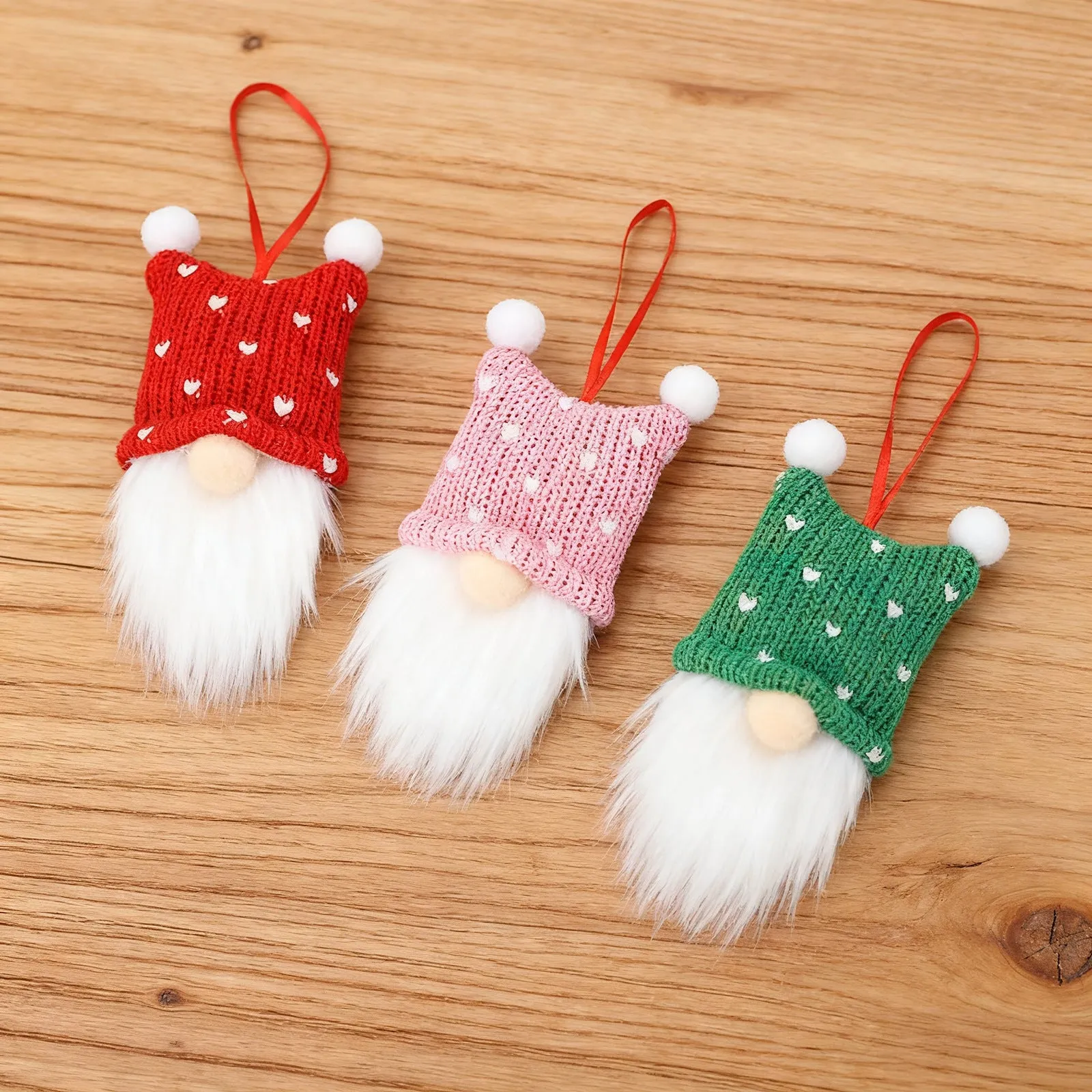 Christmas Nordic style knitted gnome pendant set cloth ornament with pointed hat and beard