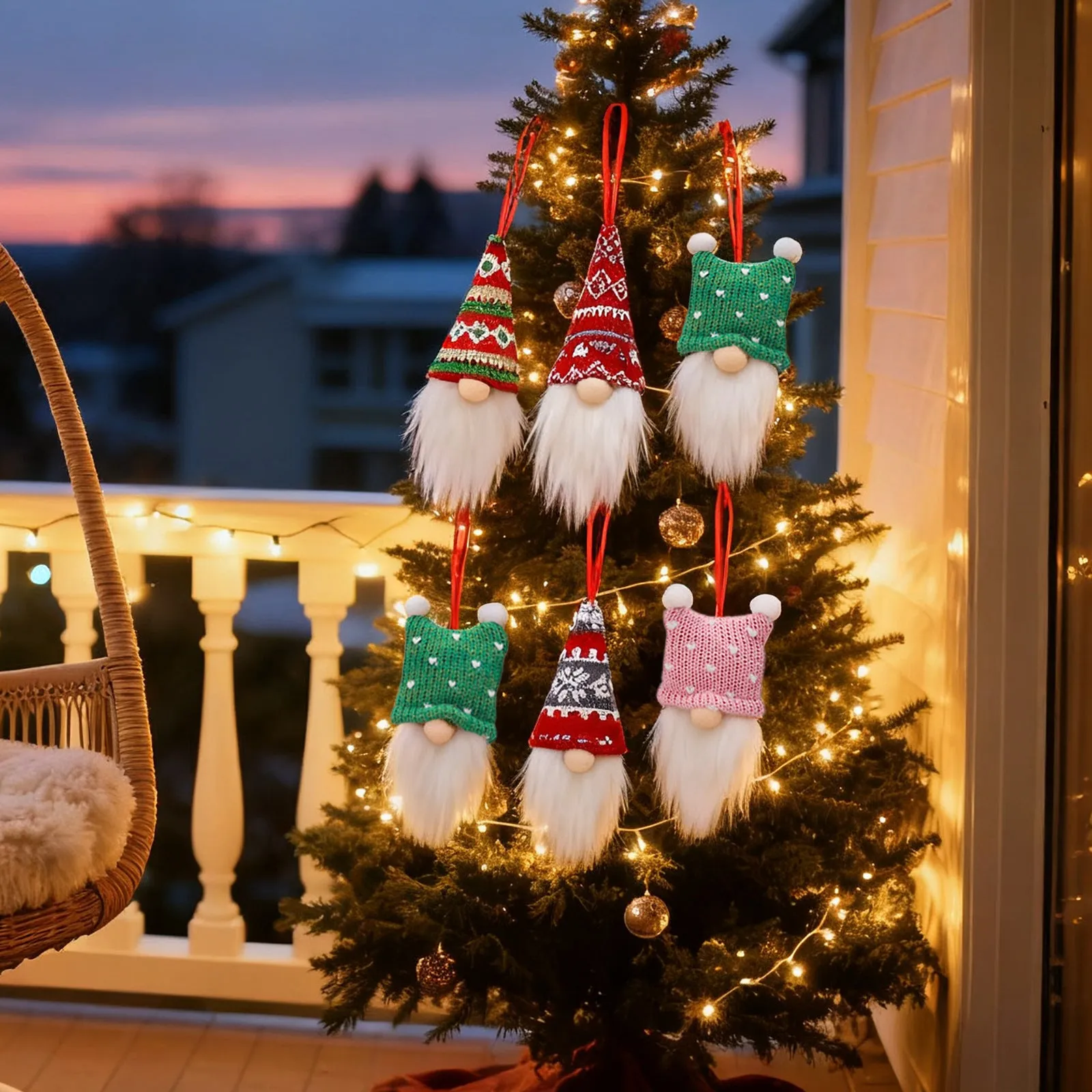 Christmas Nordic style knitted gnome pendant set cloth ornament with pointed hat and beard