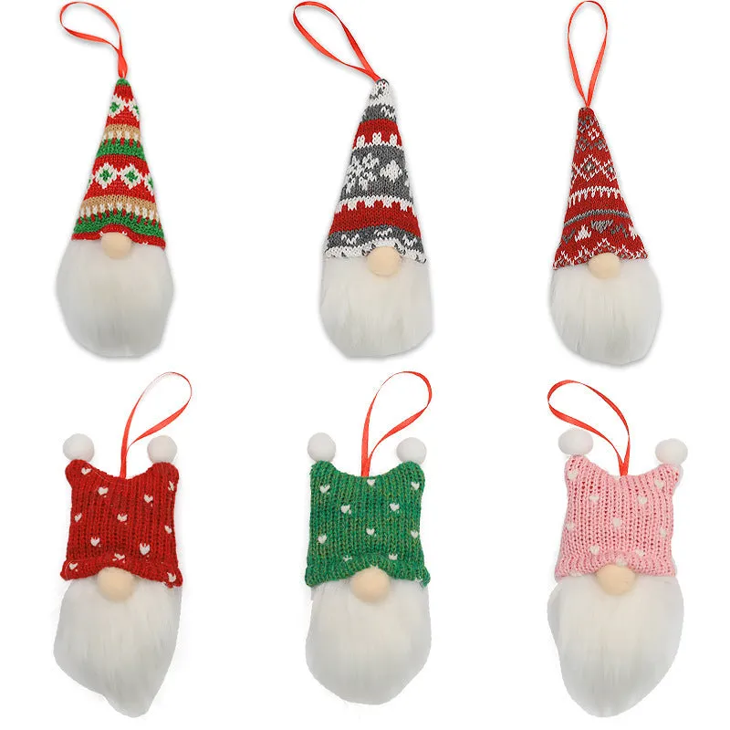 Christmas Nordic style knitted gnome pendant set cloth ornament with pointed hat and beard