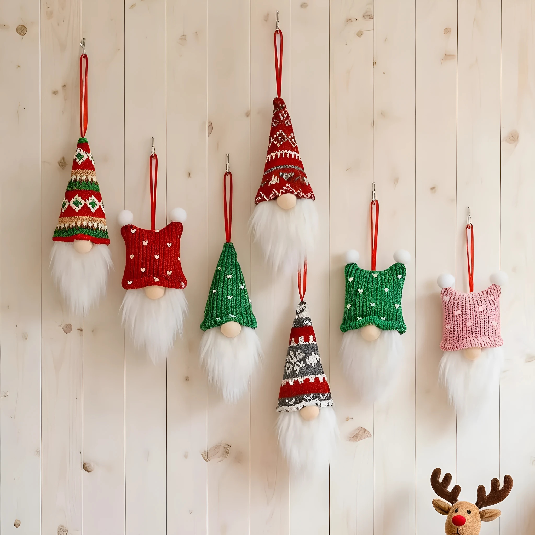Christmas Nordic style knitted gnome pendant set cloth ornament with pointed hat and beard
