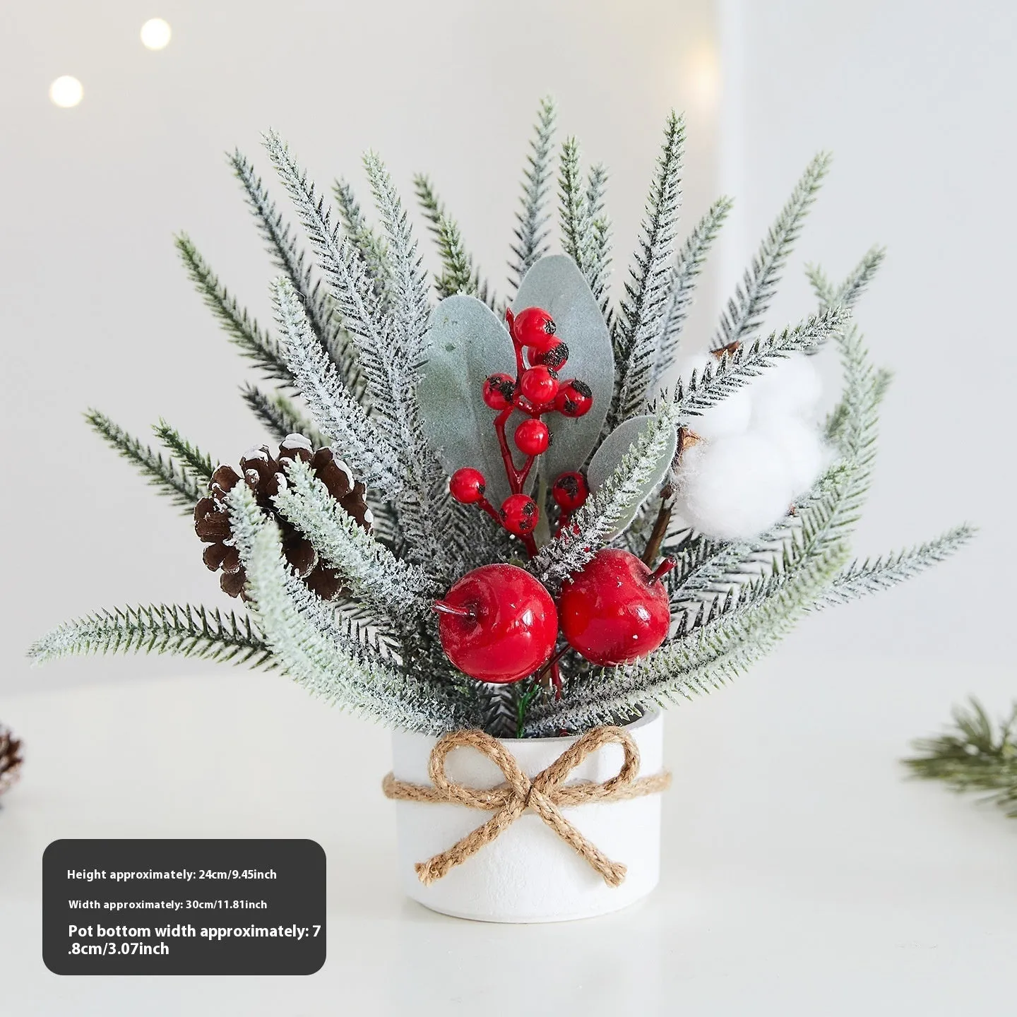 Desktop mini Christmas tree ornament with four colour options in European, American, and Nordic styles made from plastic, PVC, PET, and cloth.
