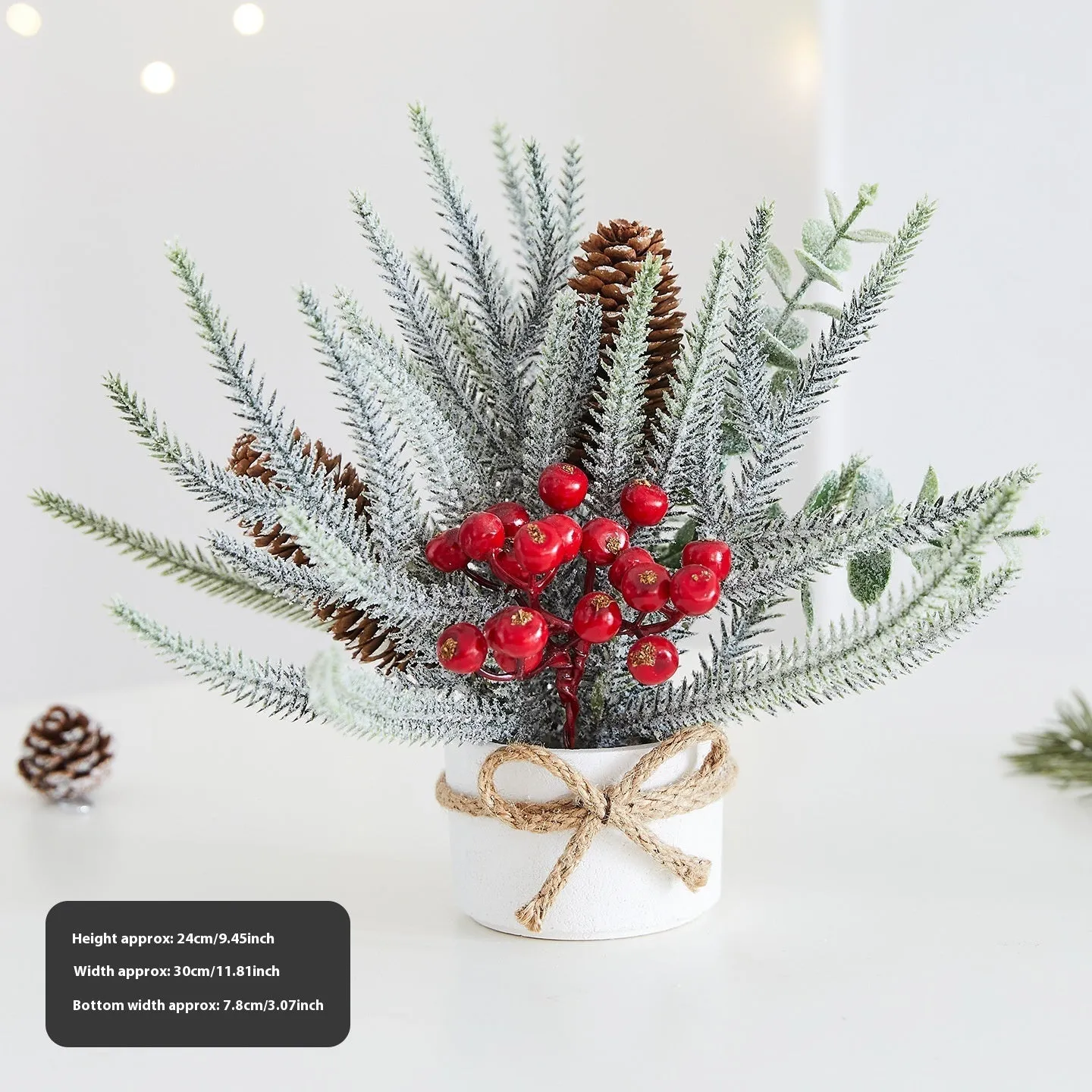Desktop mini Christmas tree ornament with four colour options in European, American, and Nordic styles made from plastic, PVC, PET, and cloth.