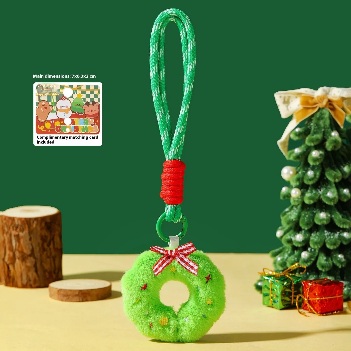 Set of eight Christmas plush pendant keychains in cartoon designs including Santa Claus, snowman, gingerbread man, Christmas tree, and more