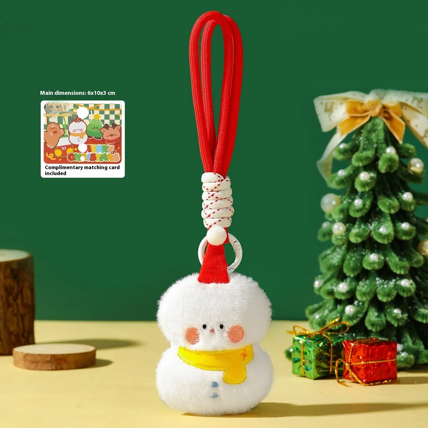 Set of eight Christmas plush pendant keychains in cartoon designs including Santa Claus, snowman, gingerbread man, Christmas tree, and more