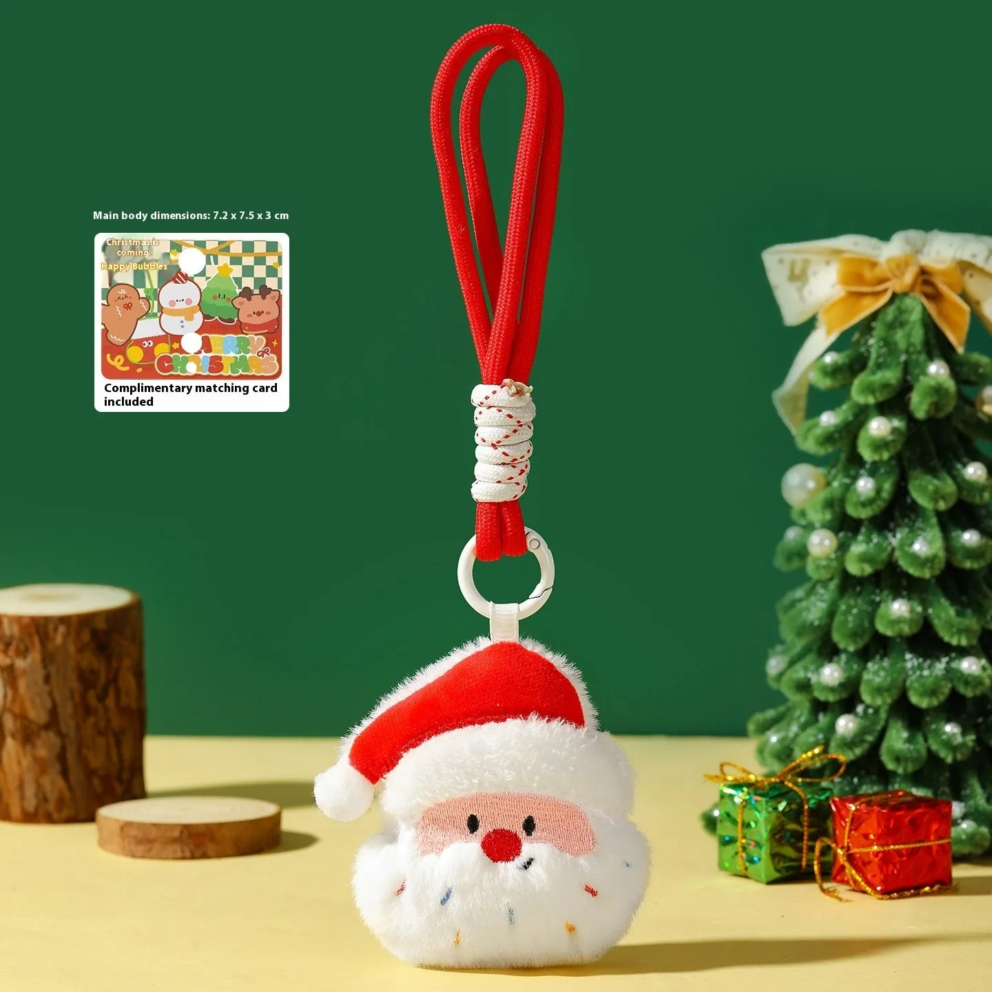 Set of eight Christmas plush pendant keychains in cartoon designs including Santa Claus, snowman, gingerbread man, Christmas tree, and more