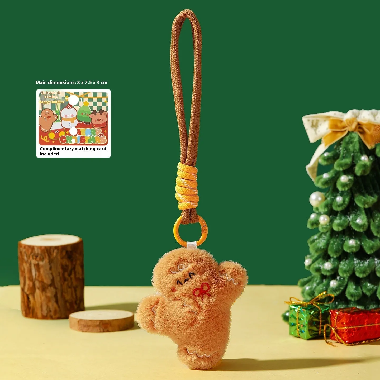 Set of eight Christmas plush pendant keychains in cartoon designs including Santa Claus, snowman, gingerbread man, Christmas tree, and more