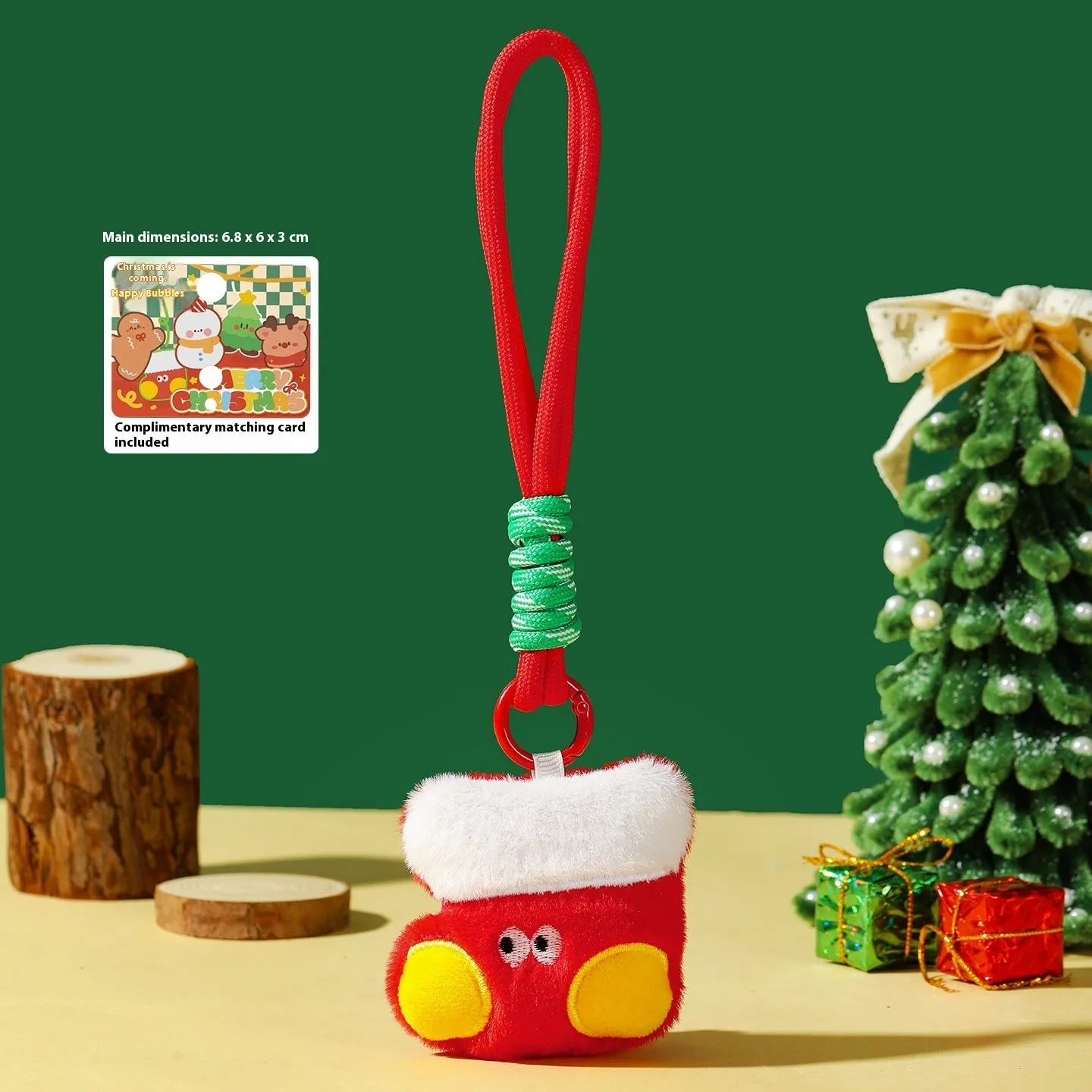 Set of eight Christmas plush pendant keychains in cartoon designs including Santa Claus, snowman, gingerbread man, Christmas tree, and more