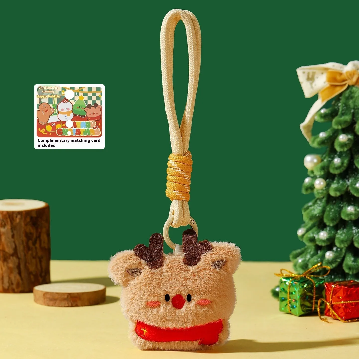 Set of eight Christmas plush pendant keychains in cartoon designs including Santa Claus, snowman, gingerbread man, Christmas tree, and more