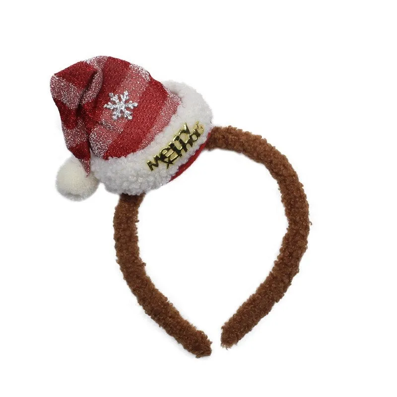 Red handmade plush Christmas headband with jingling bell for women, ins style hair accessory