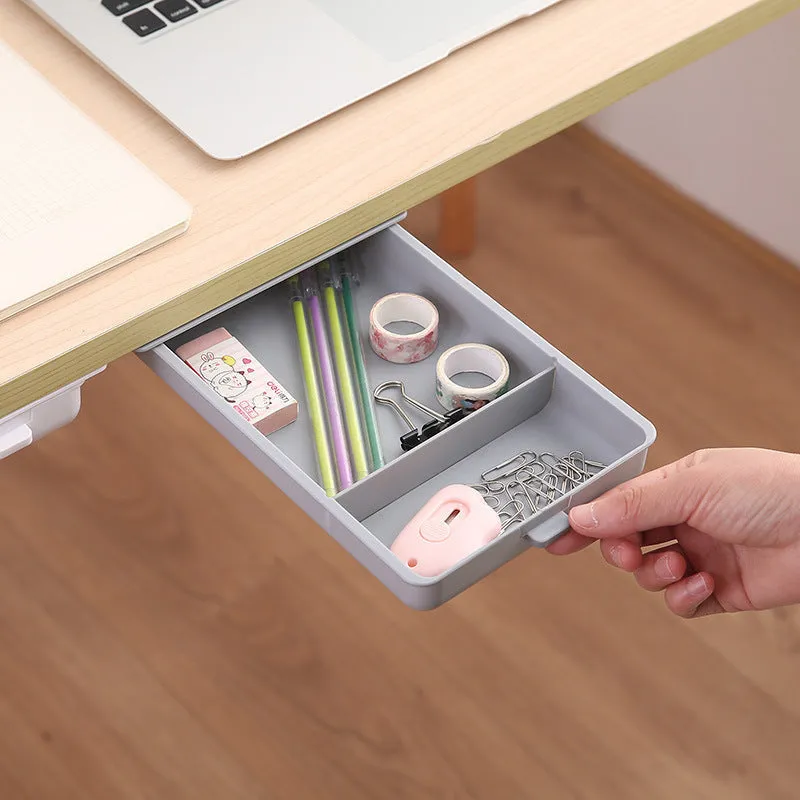 Plastic hidden storage box with drawer that sticks under tables in grey, orange, white or yellow