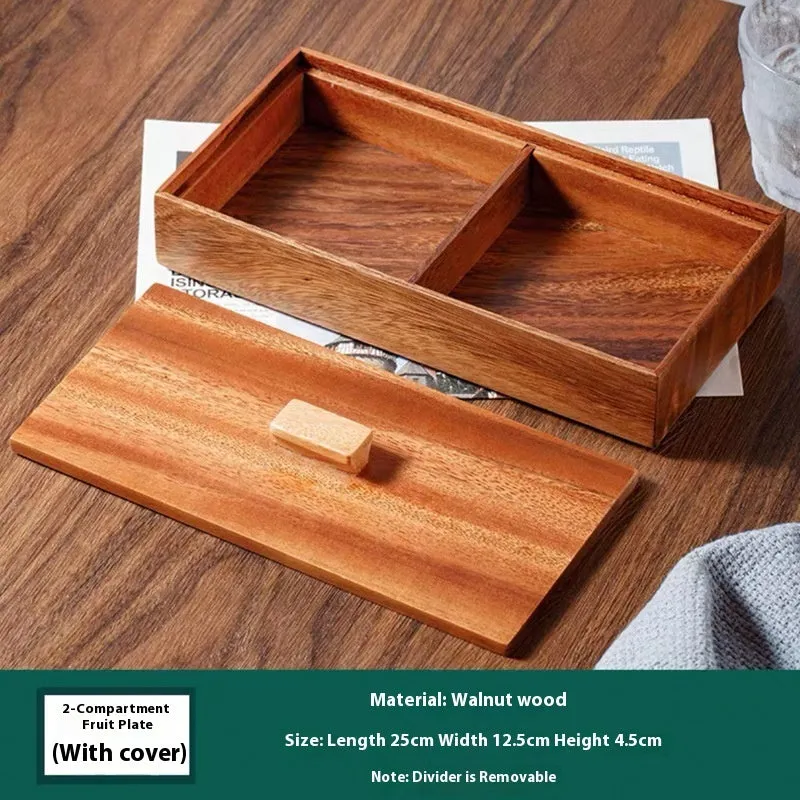 Solid wood snack tray in burlywood with multiple grid compartments for candy and trial portions