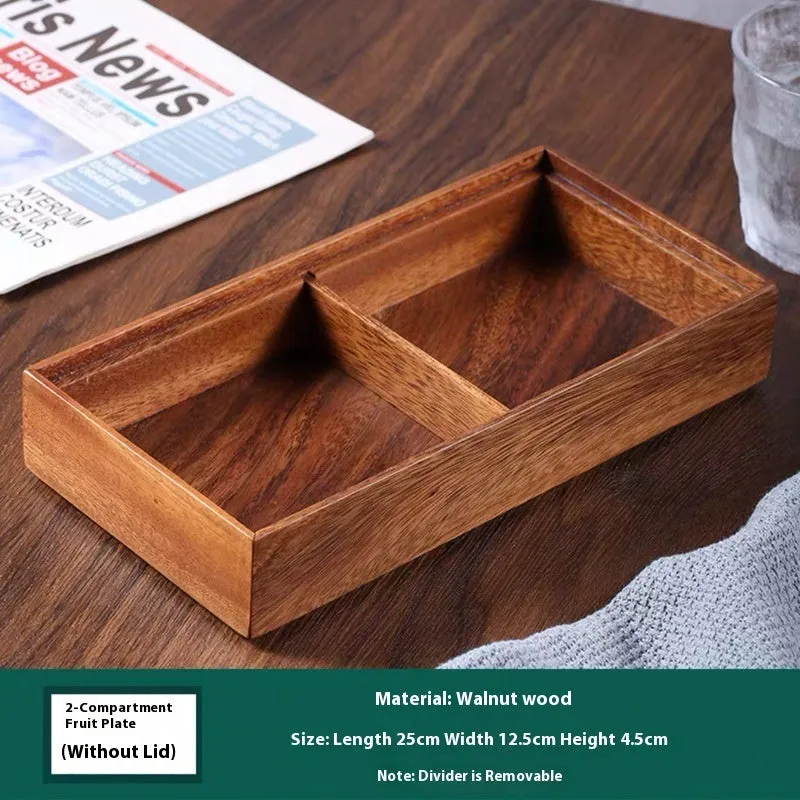 Solid wood snack tray in burlywood with multiple grid compartments for candy and trial portions