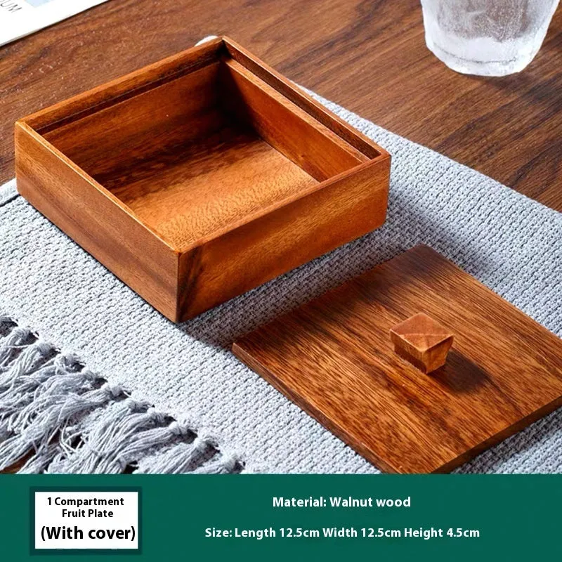 Solid wood snack tray in burlywood with multiple grid compartments for candy and trial portions