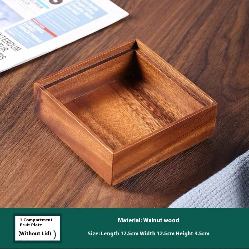 Solid wood snack tray in burlywood with multiple grid compartments for candy and trial portions