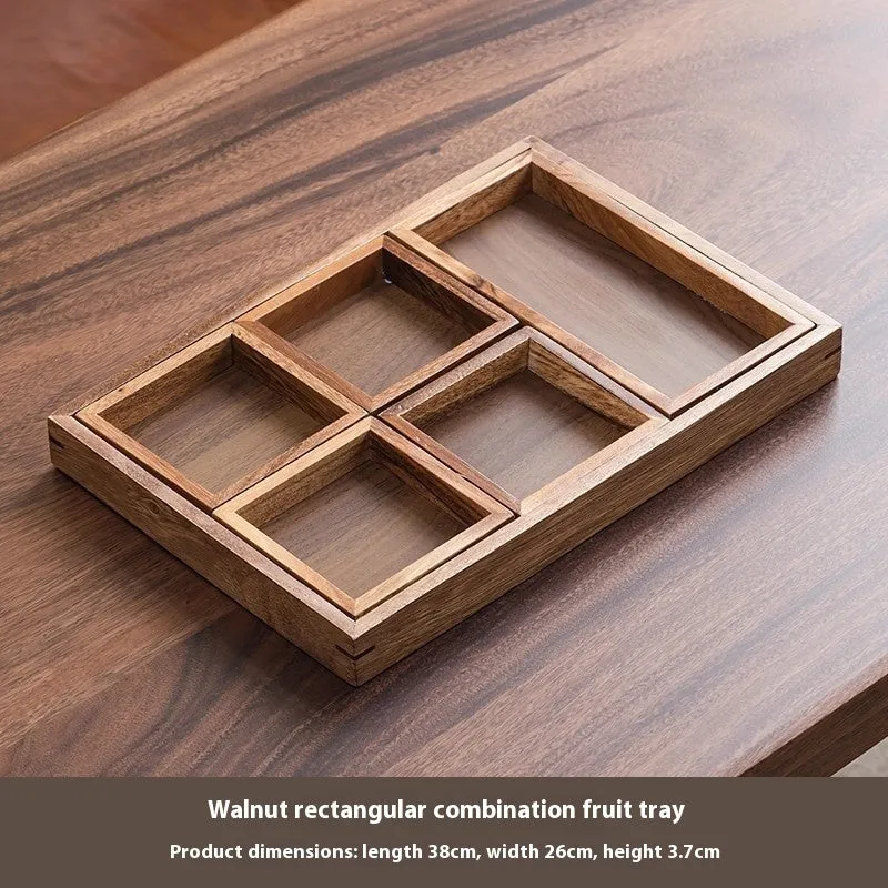 Solid wood snack tray in burlywood with multiple grid compartments for candy and trial portions