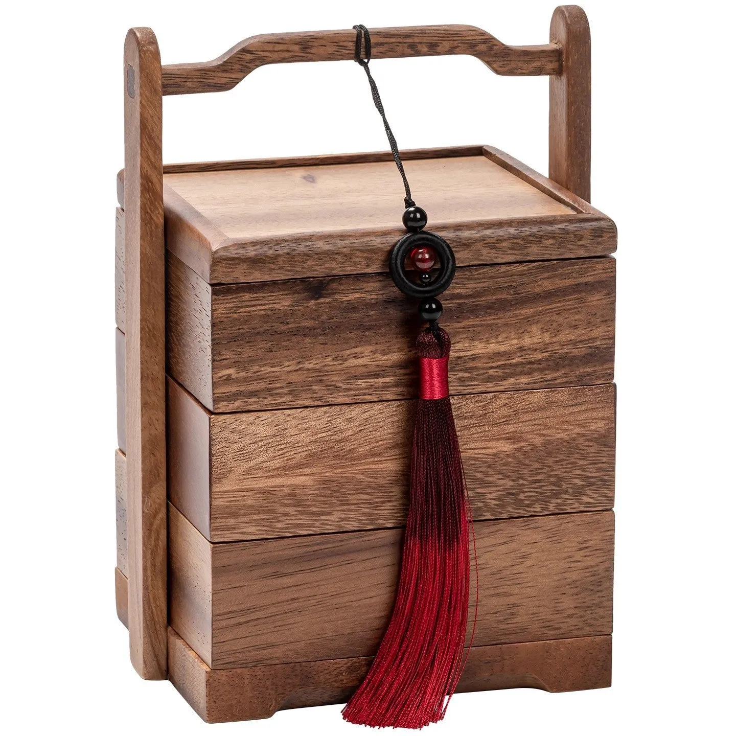 Solid wood snack tray in burlywood with multiple grid compartments for candy and trial portions