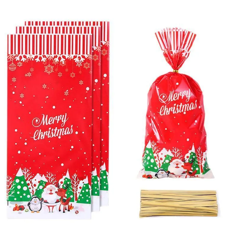 Pack of 50 transparent OPP Christmas gift tying packing bags in flat 13x27cm size