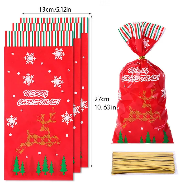 Pack of 50 transparent OPP Christmas gift tying packing bags in flat 13x27cm size