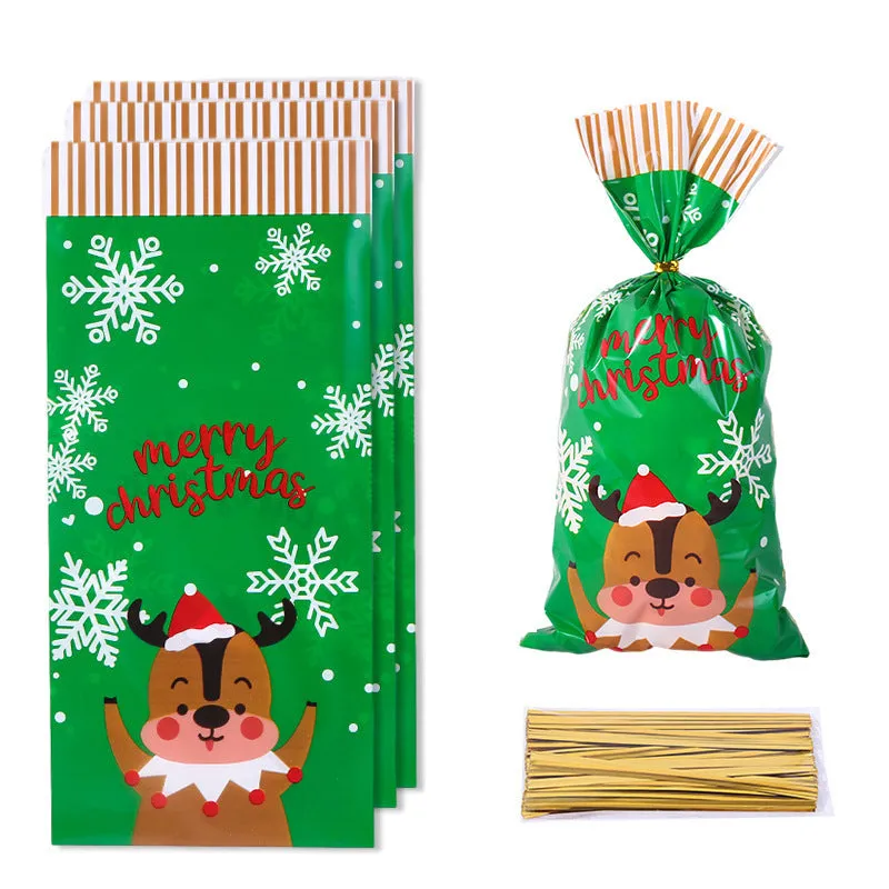 Pack of 50 transparent OPP Christmas gift tying packing bags in flat 13x27cm size