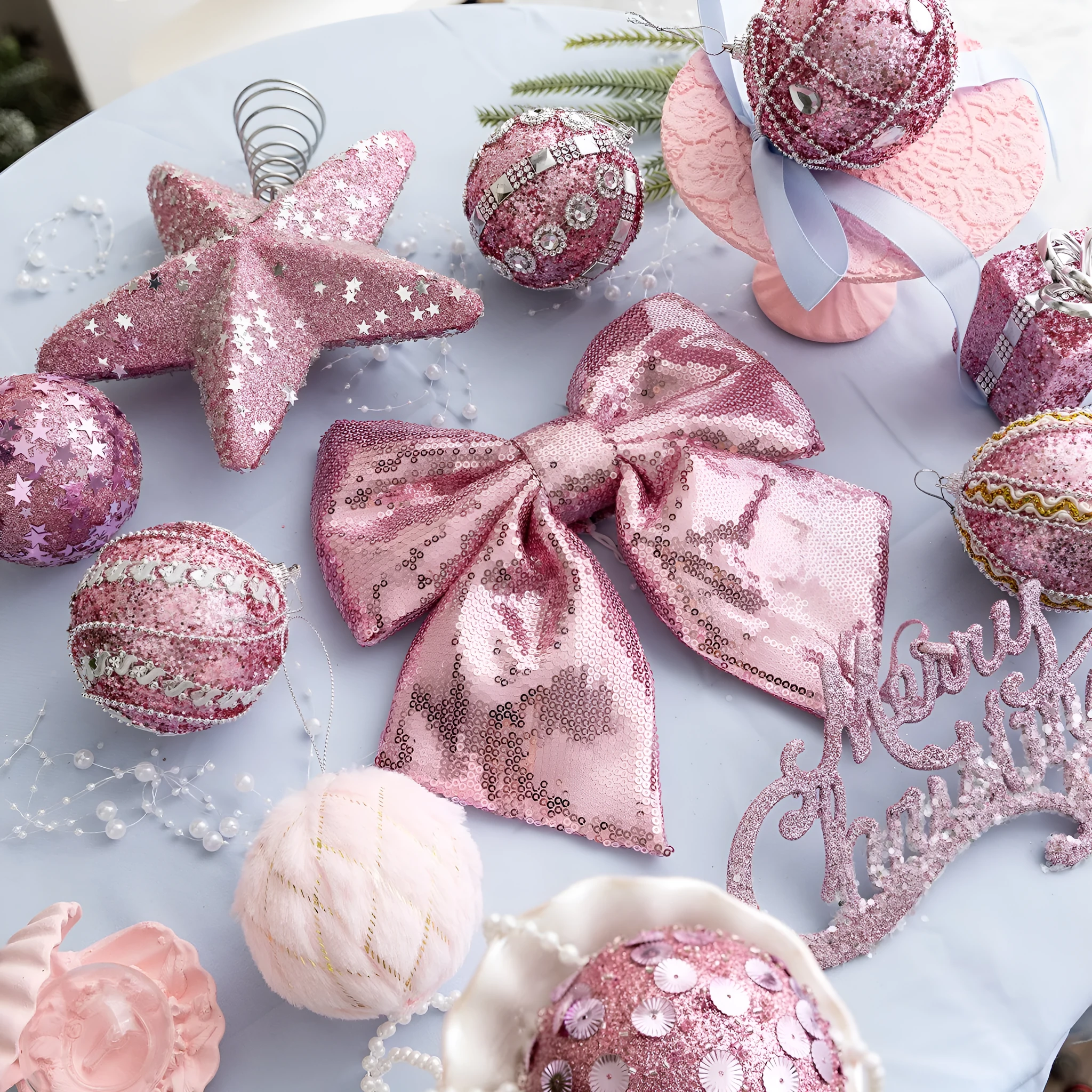 8cm pink foam ball Christmas pendant modern style tree ornament