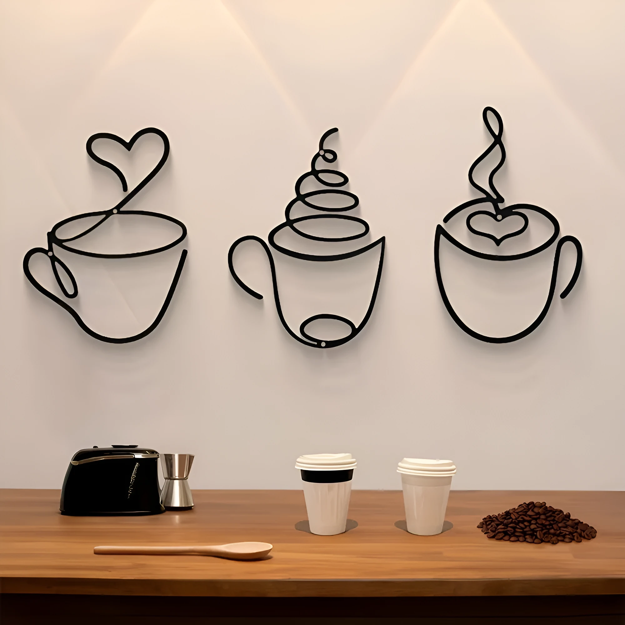 Creative coffee wall hanging metal decoration American style three-piece set 20.3cm height