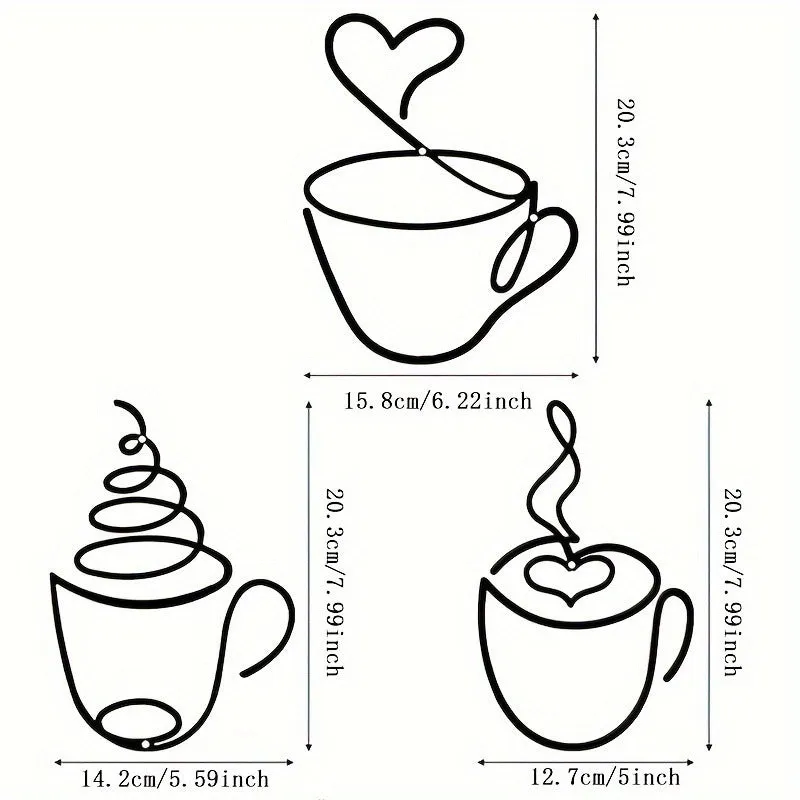 Creative coffee wall hanging metal decoration American style three-piece set 20.3cm height