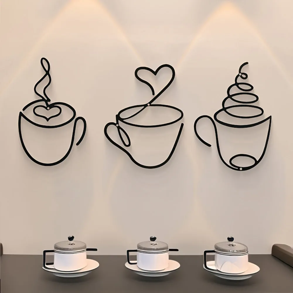 Creative coffee wall hanging metal decoration American style three-piece set 20.3cm height