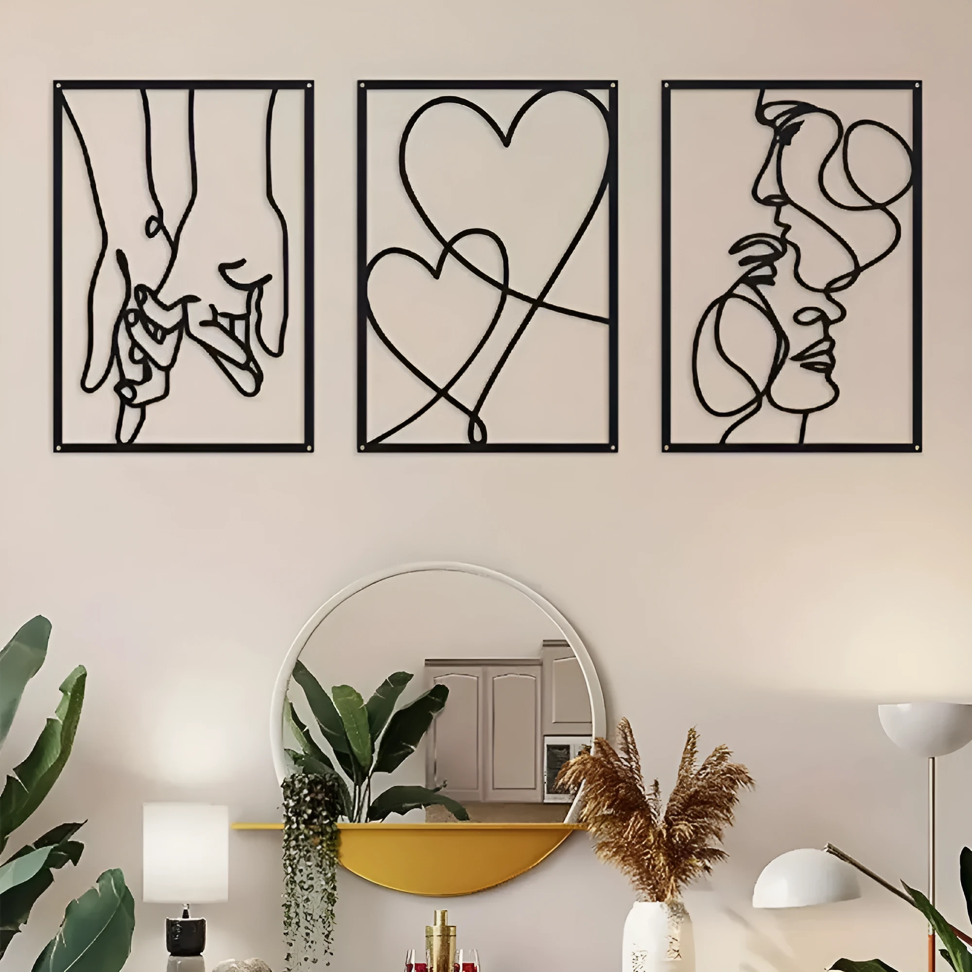 Modern simplicity iron wall decoration three-piece set for bedroom living room family home