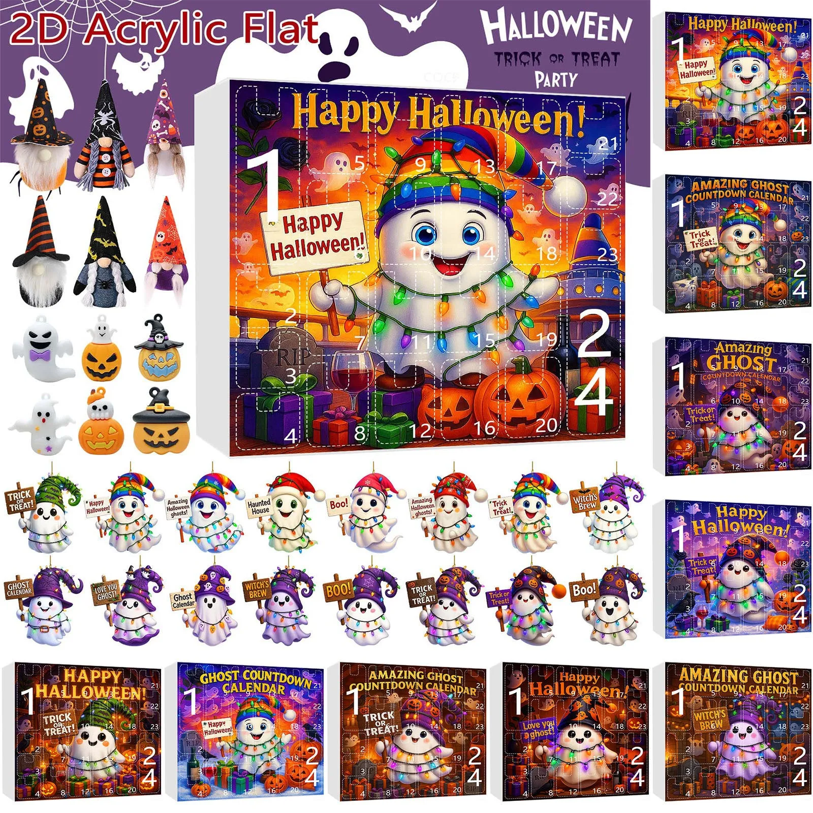 Ghost Pumpkin Doll blind box set with 16 pendants, 6 PVC figurines, 2 plush dolls in Halloween series niche style