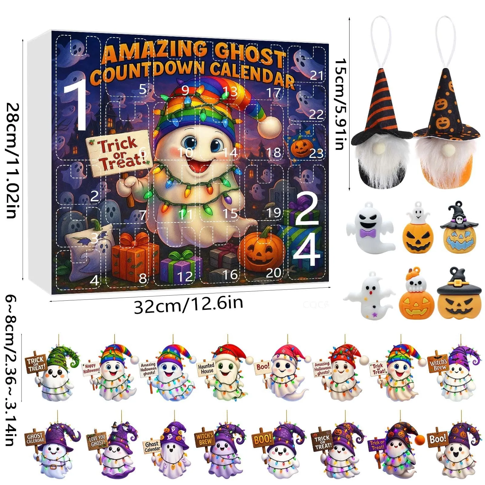 Ghost Pumpkin Doll blind box set with 16 pendants, 6 PVC figurines, 2 plush dolls in Halloween series niche style