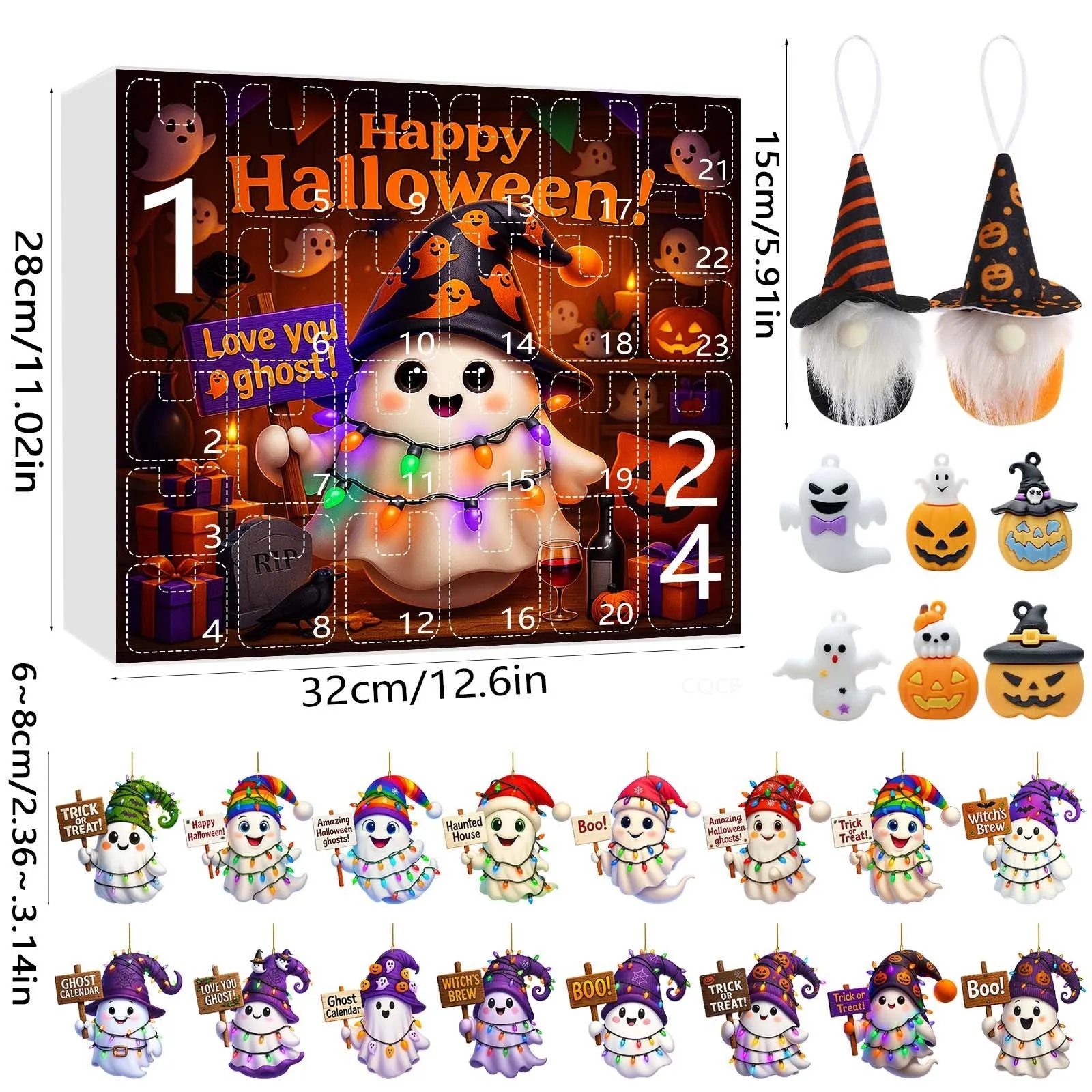 Ghost Pumpkin Doll blind box set with 16 pendants, 6 PVC figurines, 2 plush dolls in Halloween series niche style