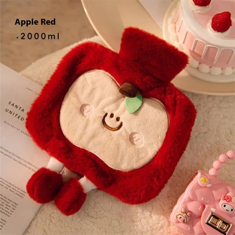 Large cute face hot water injection bag 2000ml in Apple Red colour with cartoon design