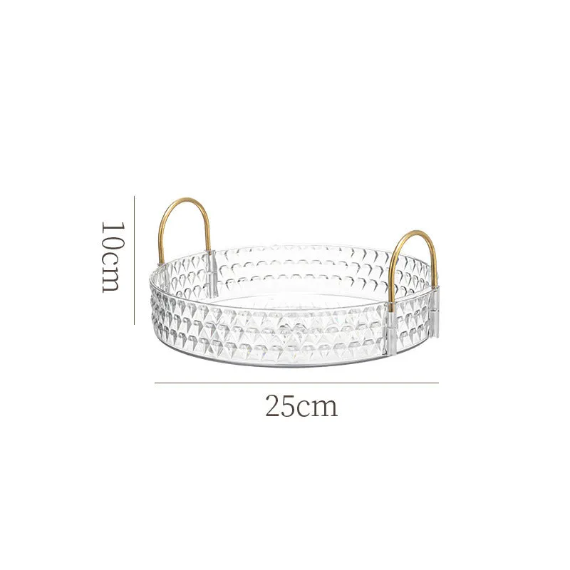 Light luxury cosmetics storage box with PET plastic and metal frame, double layer configuration