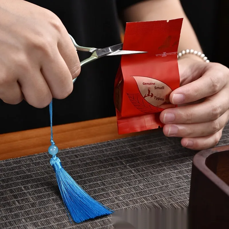 Mini stainless steel tea bag scissors with classical creative design in silver colour