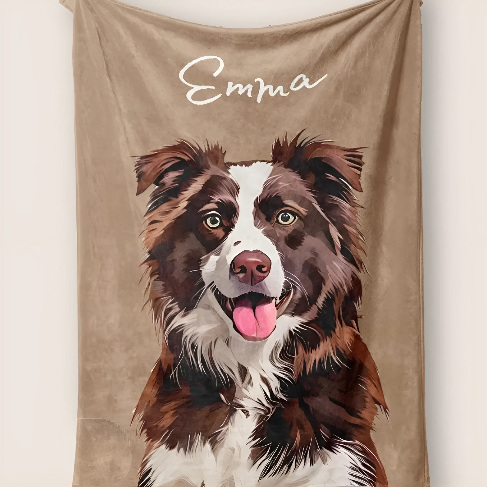 Custom flannel blanket with dog pattern cartoon design, available in 125x150 cm and 150x200 cm sizes.