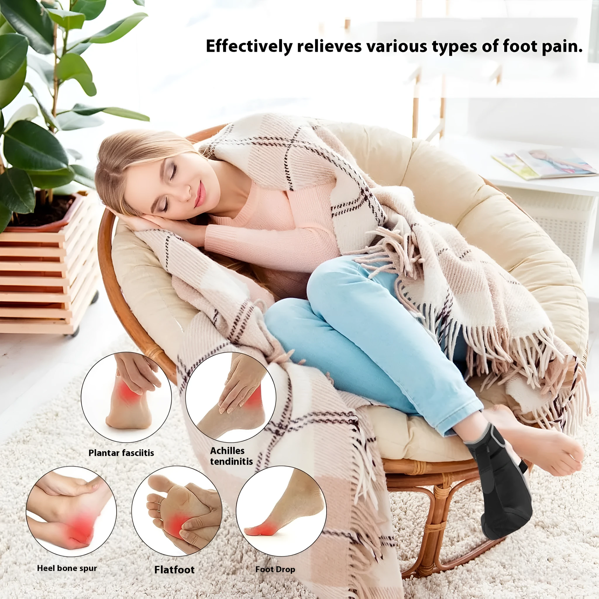 Adjustable neoprene foot dropping night splint unisex black and gray with stretch strap