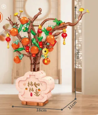 Fortune decoration building blocks toy plum ornaments small plastic pieces colour box packaging