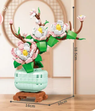 Fortune decoration building blocks toy plum ornaments small plastic pieces colour box packaging