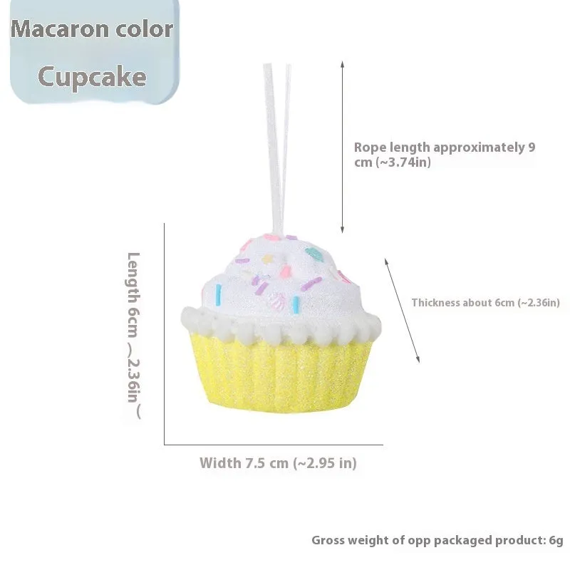 Foam Christmas macaron colour series pendant in ice cream shape, pink colour, hanging on a Christmas tree branch