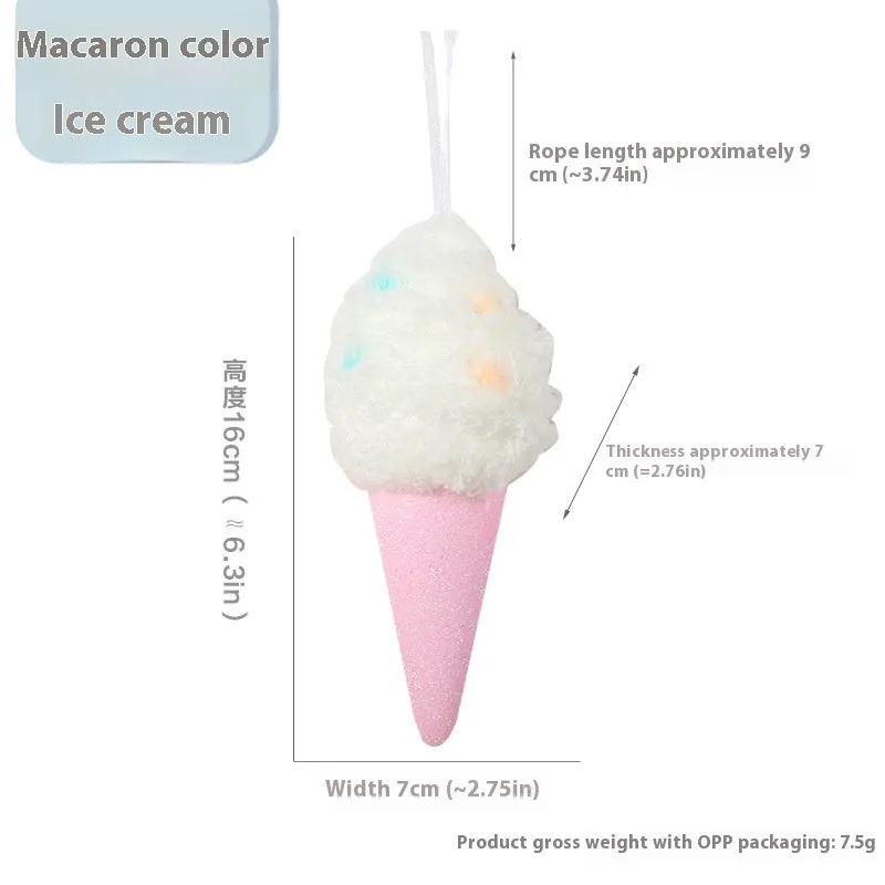 Foam Christmas macaron colour series pendant in ice cream shape, pink colour, hanging on a Christmas tree branch