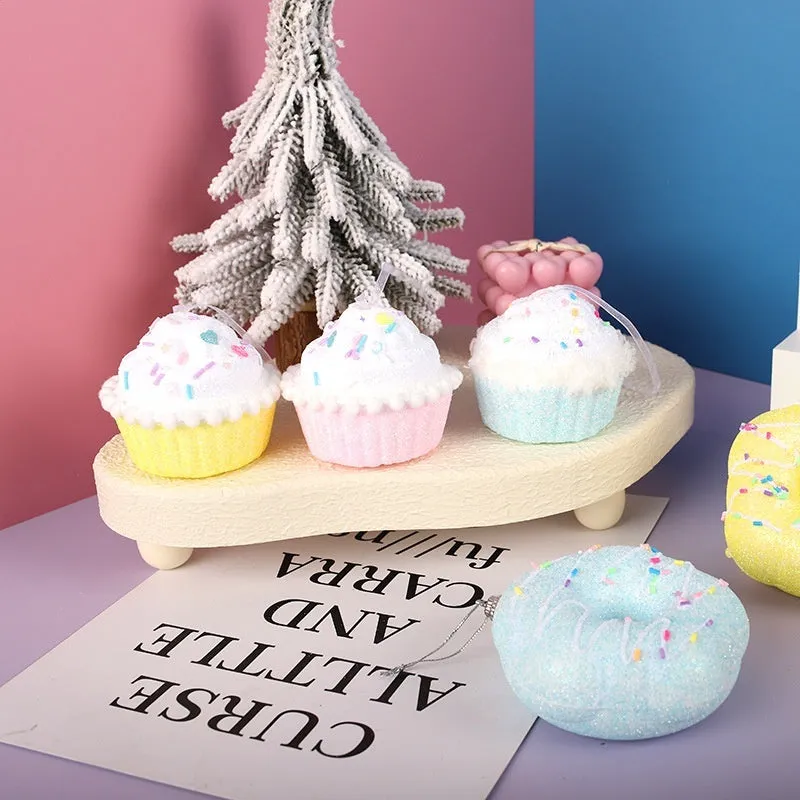 Foam Christmas macaron colour series pendant in ice cream shape, pink colour, hanging on a Christmas tree branch