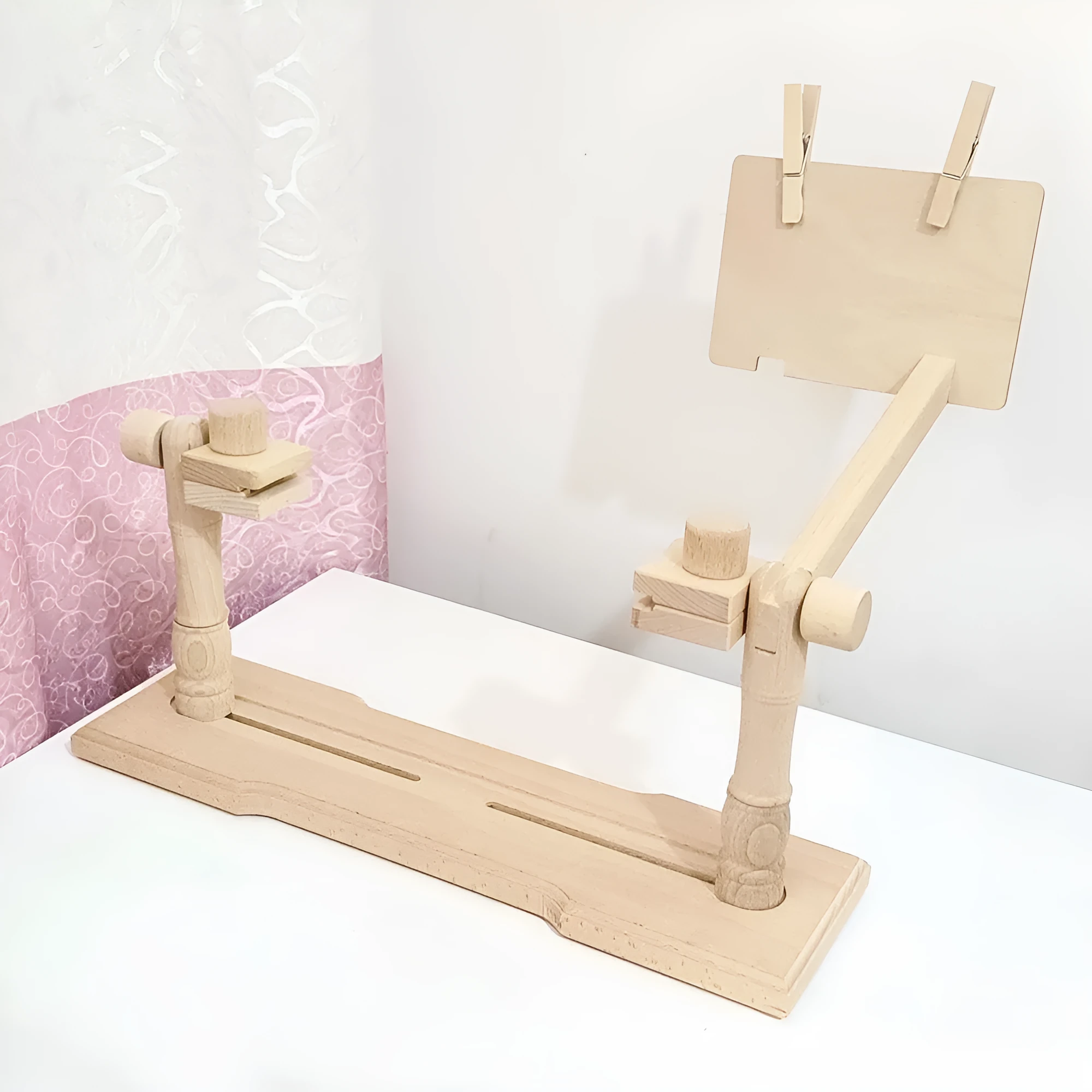 Simple desktop beech wood embroidery frame 43cm on table